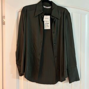 Special Edition Zara army green satin button down NWT